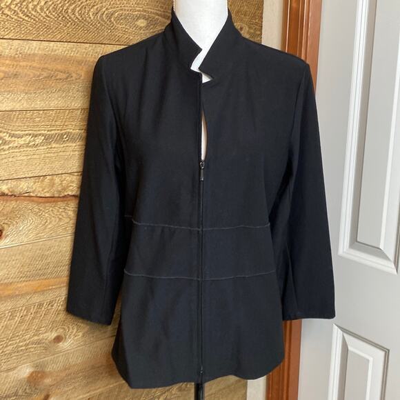 Vintage Eileen Fisher Black Collared Full Zip Stretch Jacket Size Petite Large - Picture 1 of 6